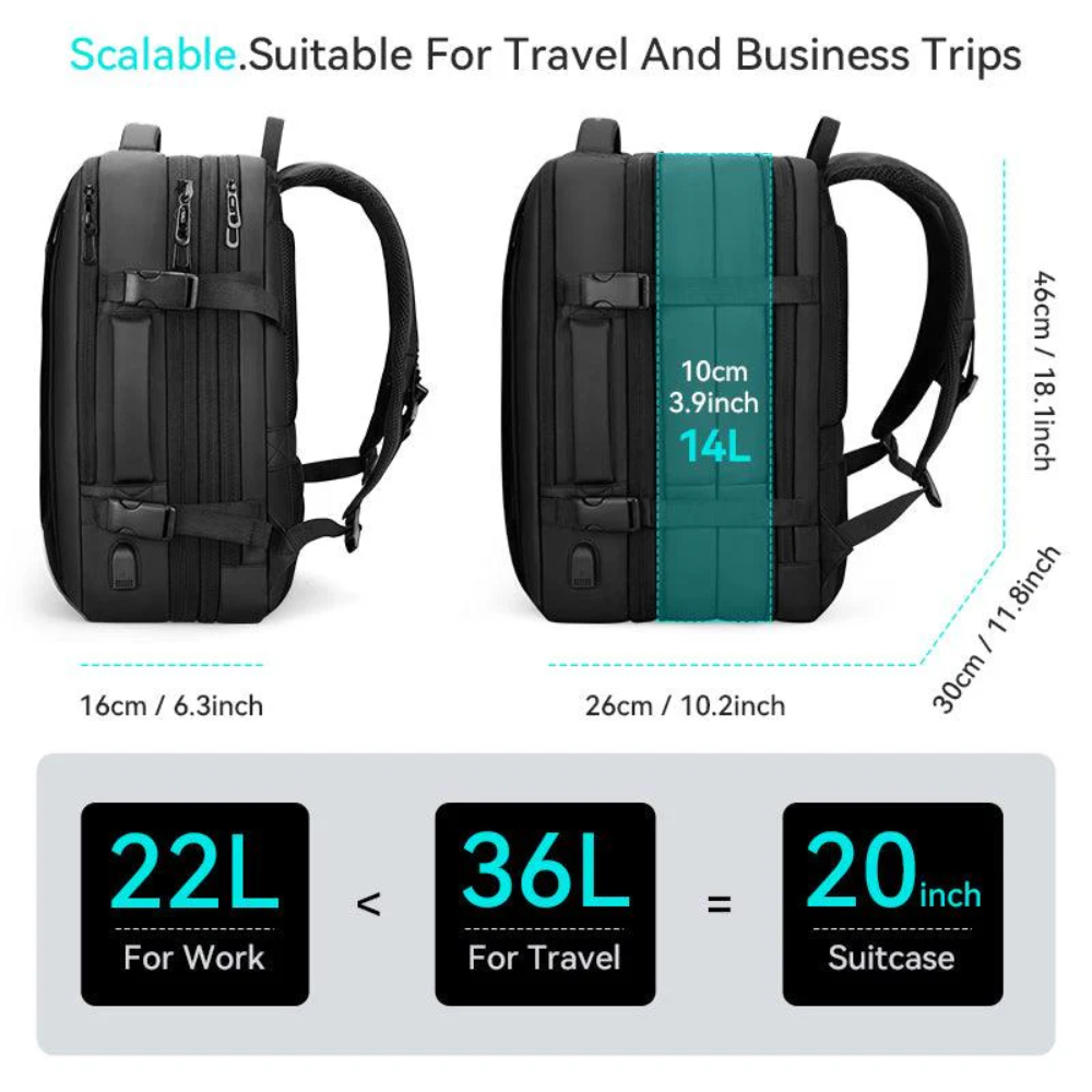 Mochila Mala Viagem Expansível 26-39l Notebook 17.3" Com Capa De Chuva Mark Ryden Expandos