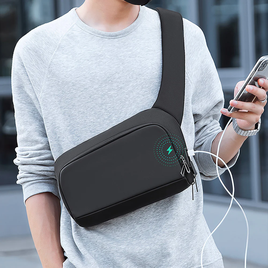 Bolsa De Ombro Cruzada Transversal Multiuso com porta usb Impermeável Mark Ryden Breck Daily