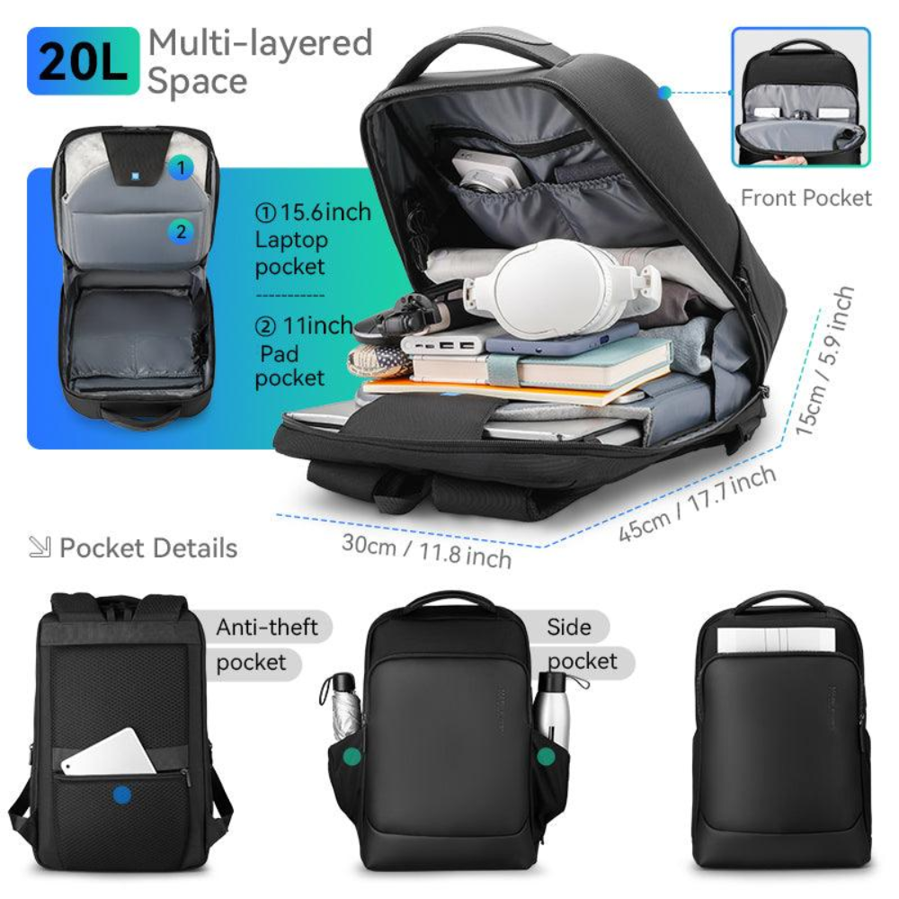 Mochila Impermeável para Notebook 15.6" com Usb Mark Ryden LeatherLux