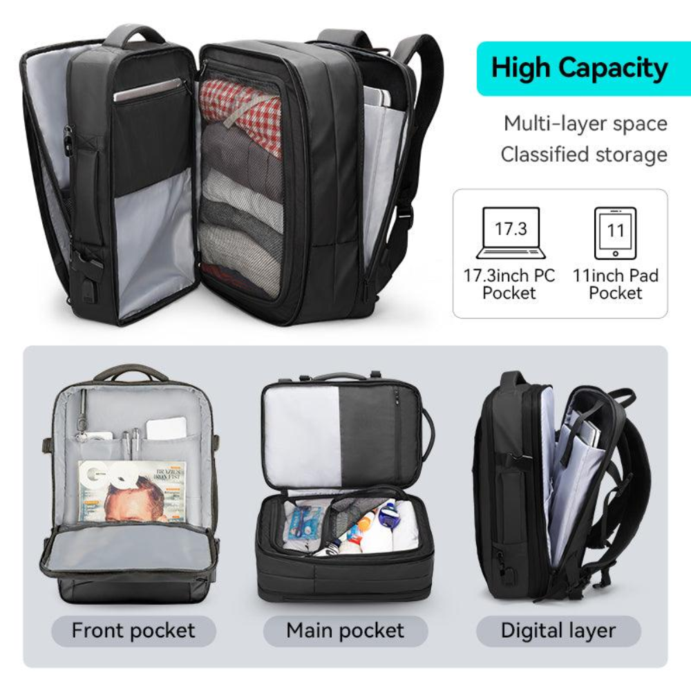 Mochila Mala Viagem Expansível 26-39l Notebook 17.3" Com Capa De Chuva Mark Ryden Expandos