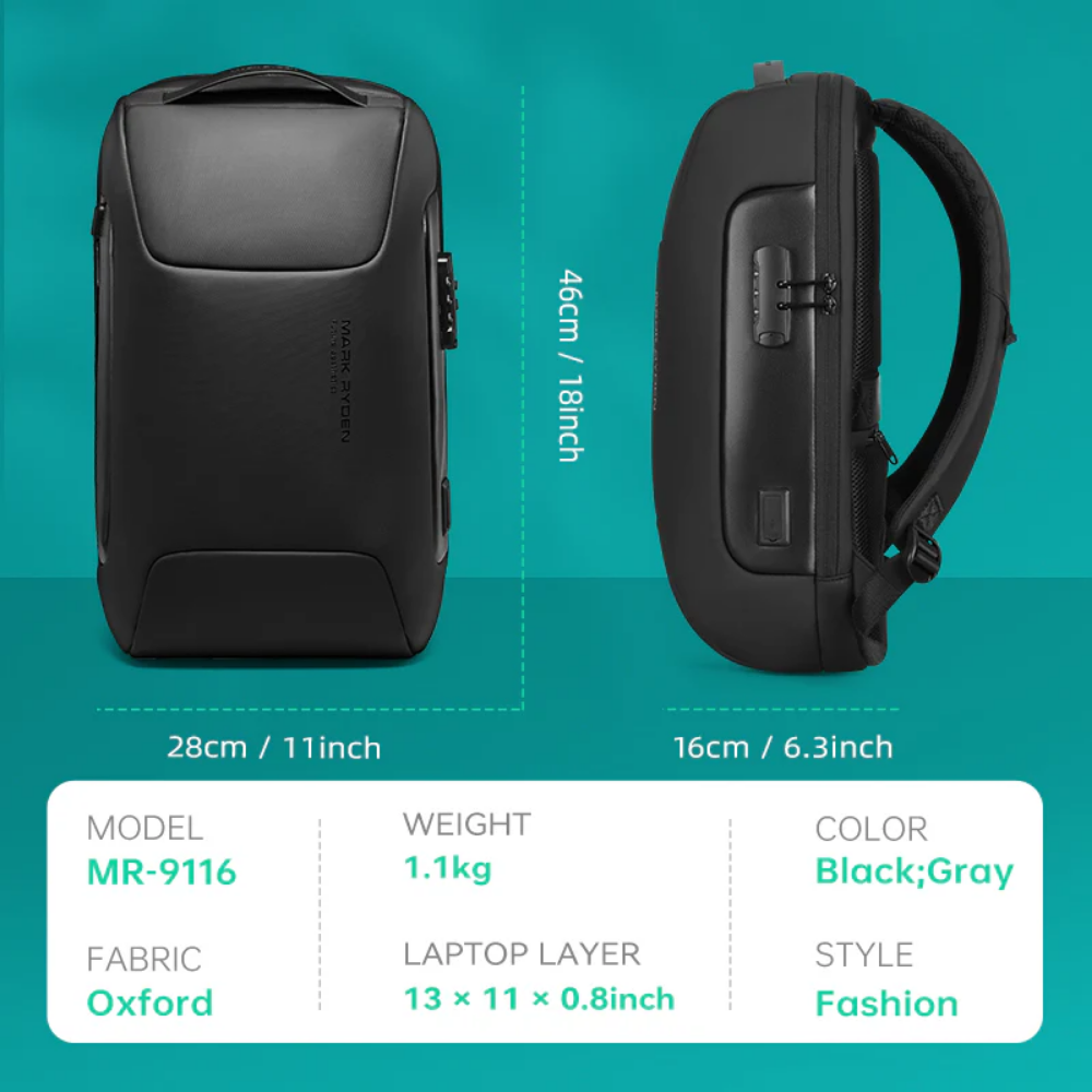 Mochila Antifurto para Notebook 15.6" Com Porta Usb Mark Ryden Odyssey Impermeável