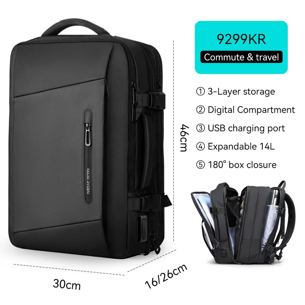 Mochila Mala Viagem Expansível 36l Notebook 17.3" Mark Ryden Preto Expandos