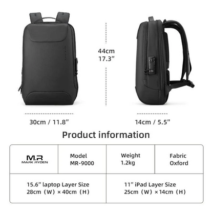 Mochila Executiva Antifurto com Trava Tsa A Prova D'água Para Notebook 15.6" com porta USB Mark Ryden Compilo
