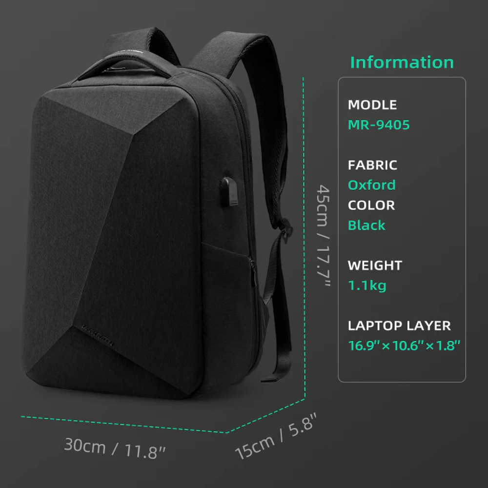 Mochila Protector I Mark Ryden para Notebook 15.6 com Trava Anti Furto TSA e porta Usb