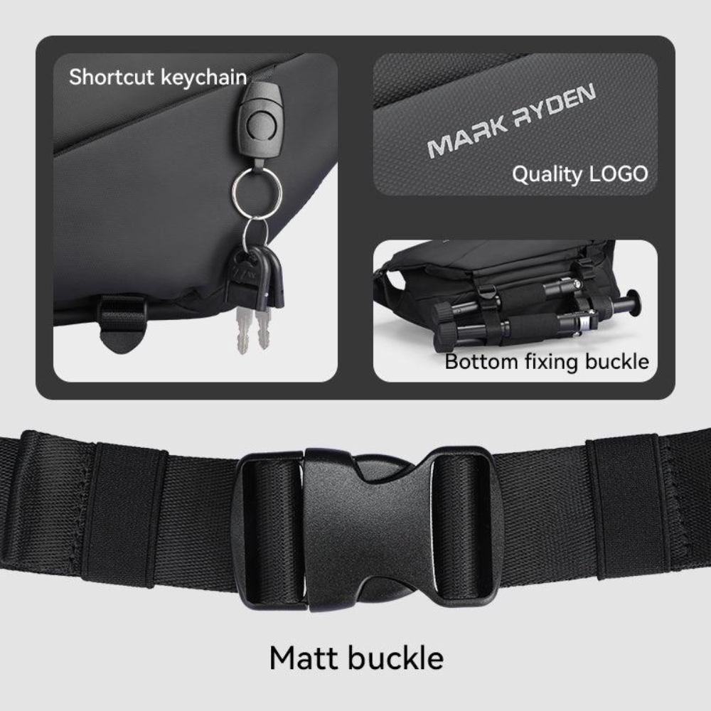 Bolsa Tranversal Shoulder Bag Impermeável Mark Ryden Voyager Cor Preto Liso