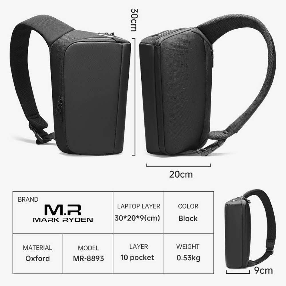 Bolsa De Ombro Cruzada Transversal Multiuso com porta usb Impermeável Mark Ryden Breck Daily