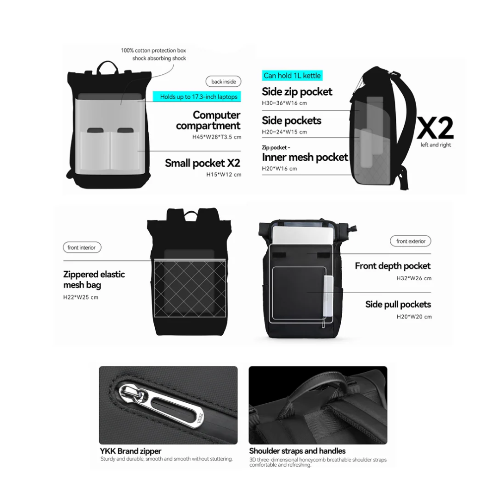 Mochila Viagem Expansível Capacidade 29L para Notebook 17.3" com porta Usb Mark Ryden Switch