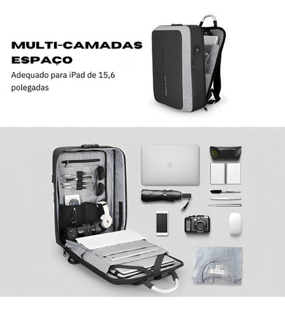 Mochila Premium Impermeável Anti Furto C/ Trava Notebook 15.6 C/ Usb Modelo Bold Mark Ryden - Cor Preto
