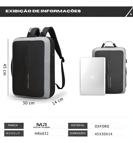 Mochila Premium Impermeável Anti Furto C/ Trava Notebook 15.6 C/ Usb Modelo Bold Mark Ryden - Cor Preto