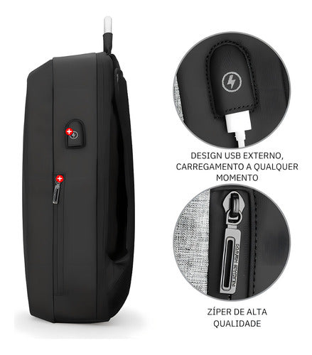 Mochila Premium Impermeável Anti Furto C/ Trava Notebook 15.6 C/ Usb Modelo Bold Mark Ryden - Cor Preto