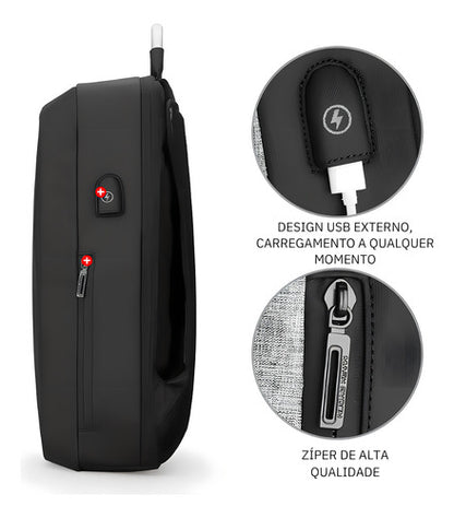 Mochila Premium Impermeável Anti Furto C/ Trava Notebook 15.6 C/ Usb Modelo Bold Mark Ryden - Cor Preto