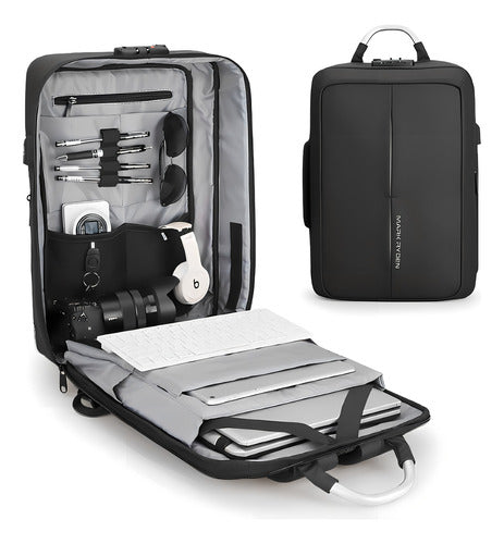 Mochila Premium Impermeável Anti Furto C/ Trava Notebook 15.6 C/ Usb Modelo Bold Mark Ryden - Cor Preto